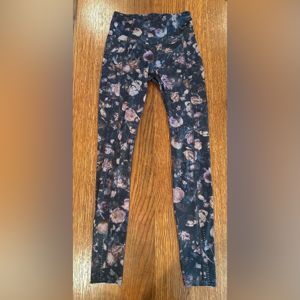 lululemon athletica Floral Leggings - Black and Purple